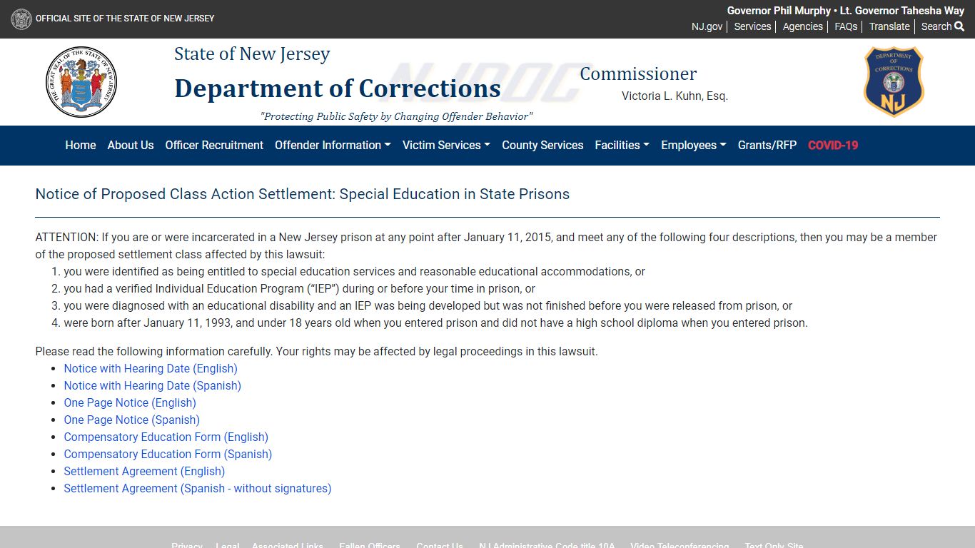 New Jersey Department of Corrections - The Official Web Site for The ...