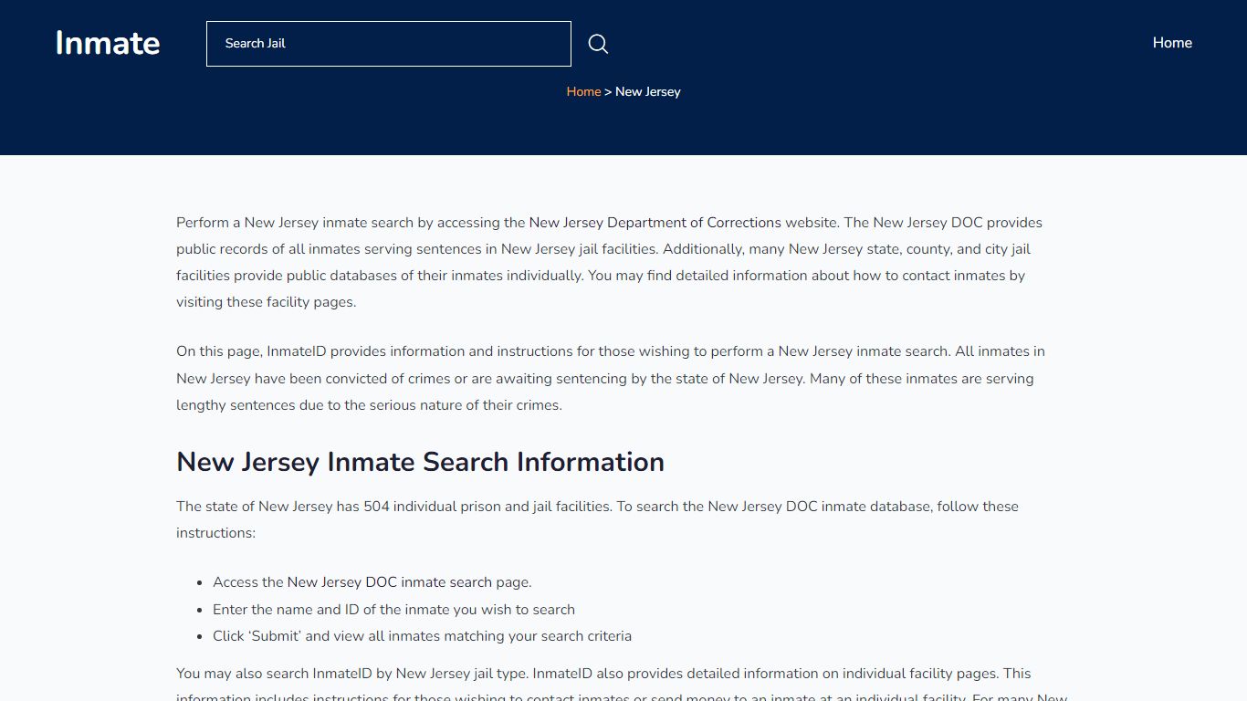 New Jersey Inmate Search - New Jersey DOC - InmateID